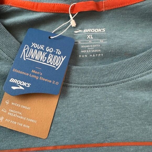 Brooks Distance LS Tee 2.0 Heather Slate Blue/Gradient Stripe (NWT) Size XL - Picture 7 of 8